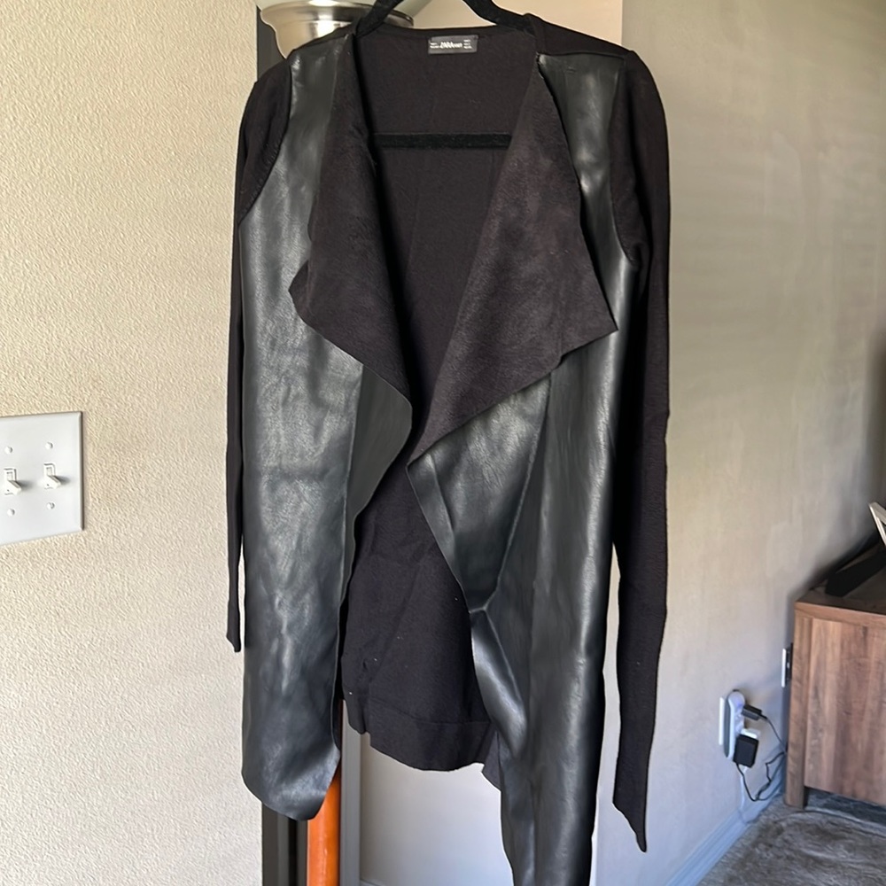 Zara knit faux leather open cardigan